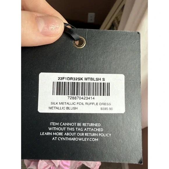 Cynthia Rowley Silk Foil Ruffle Dress Metallic Blush Fit & Flare Short S - Picture 4 of 7